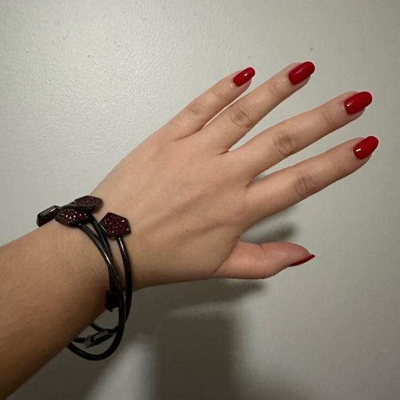 Guess Gunmetal & Ruby Bangle Cuff Bracelet Set - Picture 9 of 9